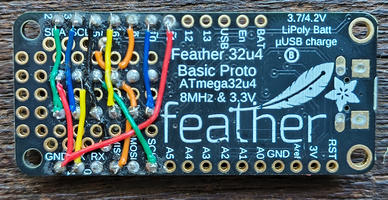 Prototype using Adafruit Feather 32u4 Proto, showing back of board